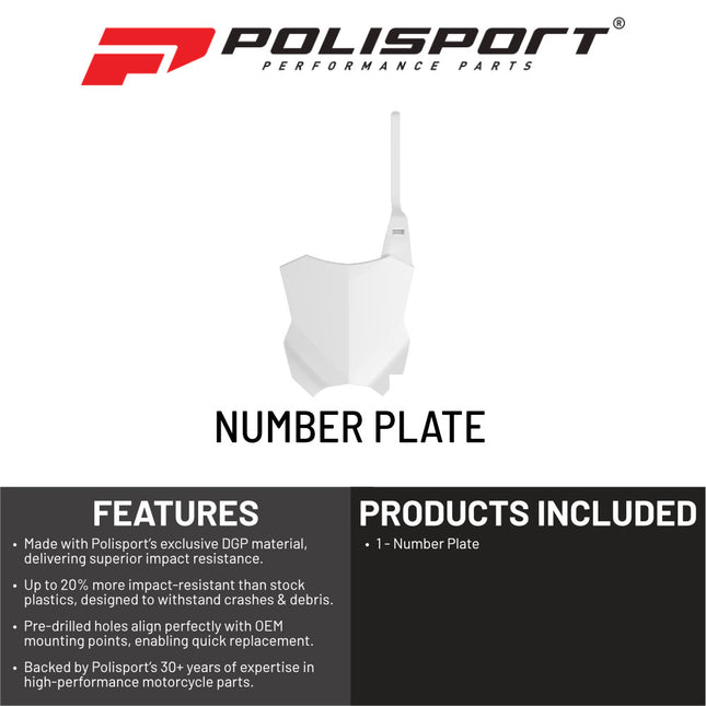 Polisport Motocross Motorcycles (MX) Number Plate for Kawasaki KX125 & KX250 (2003-2008) Dirt Bikes - Lightweight, Impact-Resistant Motocross Dirt Bike Fender Plate - White
