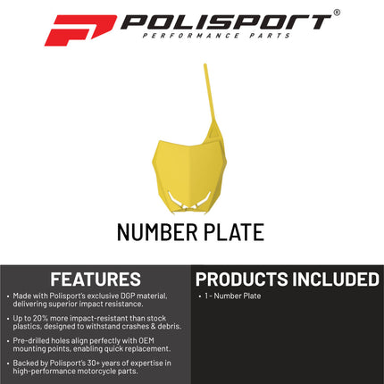 Polisport Motocross Motorcycles (MX) Number Plate for Suzuki RMZ450 (2018-2024) & RMZ250 (2019-2024) Dirt Bikes - Lightweight, Impact-Resistant Motocross Dirt Bike Fender Plate - Yellow