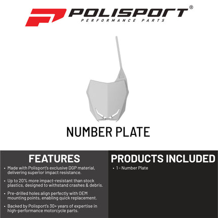 Polisport Motocross Motorcycles (MX) Number Plate for Suzuki RMZ450 (2018-2024) & RMZ250 (2019-2024) Dirt Bikes - Lightweight, Impact-Resistant Motocross Dirt Bike Fender Plate - White