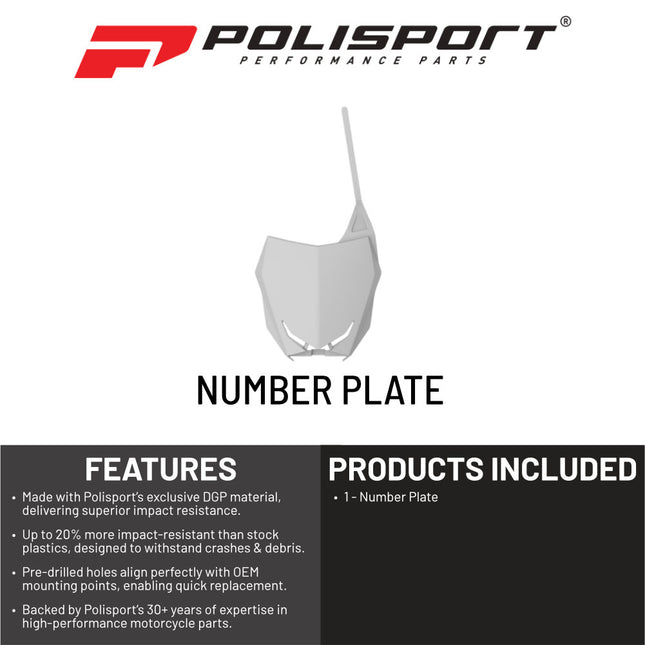 Polisport Motocross Motorcycles (MX) Number Plate for Suzuki RMZ450 (2018-2024) & RMZ250 (2019-2024) Dirt Bikes - Lightweight, Impact-Resistant Motocross Dirt Bike Fender Plate - White