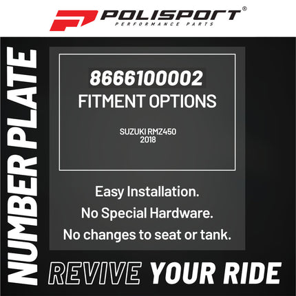 Polisport Motocross Motorcycles (MX) Number Plate for Suzuki RMZ450 (2018-2024) & RMZ250 (2019-2024) Dirt Bikes - Lightweight, Impact-Resistant Motocross Dirt Bike Fender Plate - White