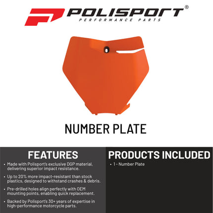 Polisport Motocross Motorcycles (MX) Number Plate for KTM SX125/150/250/300, SXF250/350/450, XC125/250/300, XCF250/350/450, SMR450 (2019-2022) Dirt Bikes - Orange