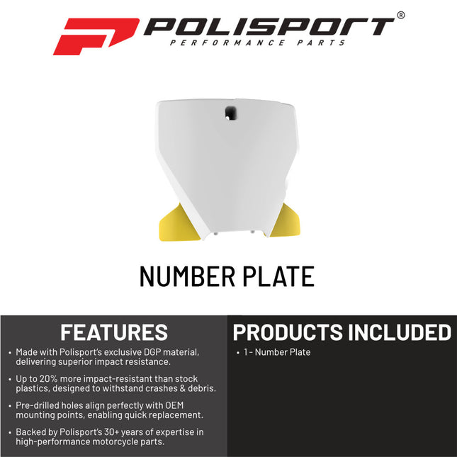 Polisport Motocross Motorcycles (MX) Number Plate for Husqvarna TC125, TC250, FC250/350/450, FX350/450, TX300 (2019-2022) Dirt Bikes -High-Impact Resistance, Lightweight - White