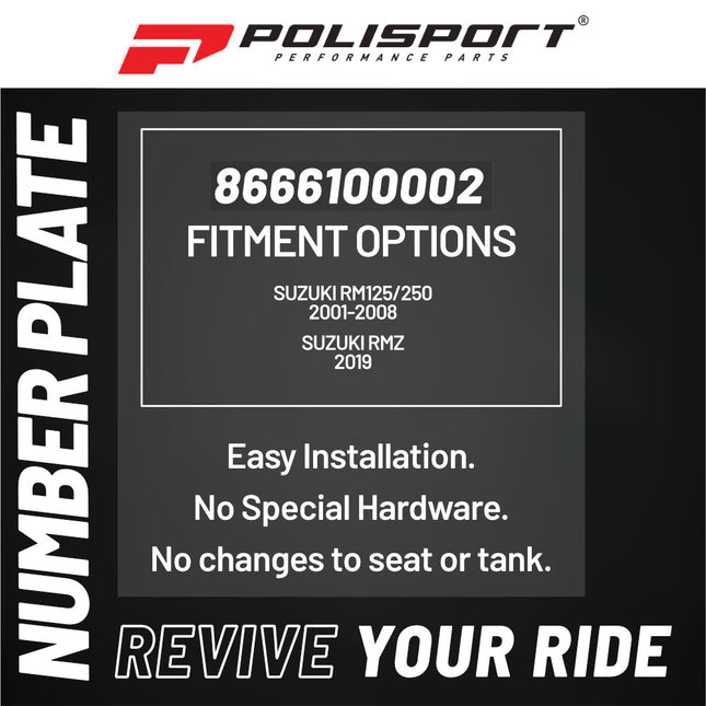 Polisport Motocross Motorcycles (MX) Number Plate for Suzuki RM125R & RM250R ( 2001-2008), RM-Z (2019) Dirt Bikes - Inspired Design, Injection-Molded OEM Fit, High-Impact Resistance, Black