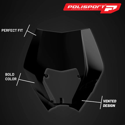 Polisport Headlight Mask for Motorbikes, Motocross, Motorcycles (MX, Enduro Racing & Riding) - Fits KTM EXC/EXC?F/XC?W/XCF?W (2008-13) - OEM?Fit Impact-Resistant Plastic, Durable and Flexible - Blk