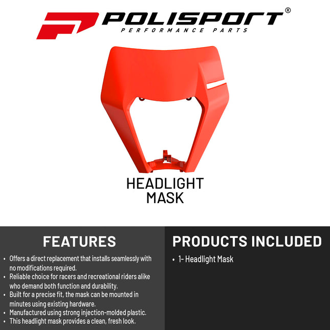 Polisport Headlight Mask for Motorbikes, Motocross, Motorcycles (MX, Enduro Racing & Riding) - Fits KTM EXC/EXC-F/XC-W/XCF-W(2017-19) - OEM?Fit Impact-Resistant Plastic, Durable and Flexible- Org