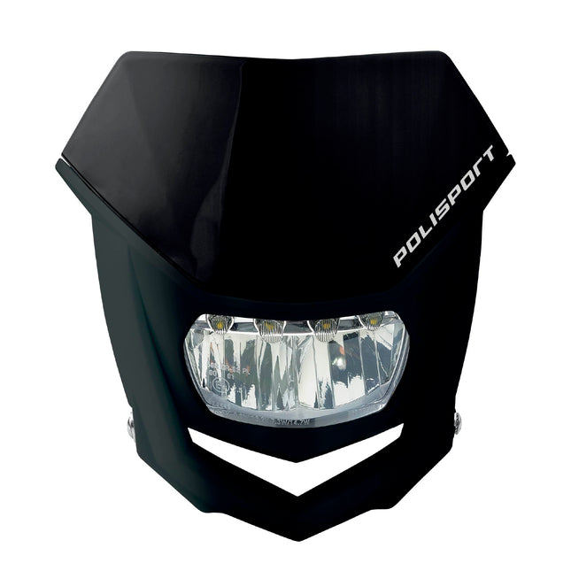 Polisport Halo Headlight for Motorbikes, Dirt Bikes, Motorcycles (MX, Enduro Racing & Riding) - LED Headlight, Universal Mounting System, DOT, ECE, & SAE Certified - Black