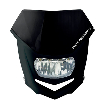 Polisport Halo Headlight for Motorbikes, Dirt Bikes, Motorcycles (MX, Enduro Racing & Riding) - LED Headlight, Universal Mounting System, DOT, ECE, & SAE Certified - Black