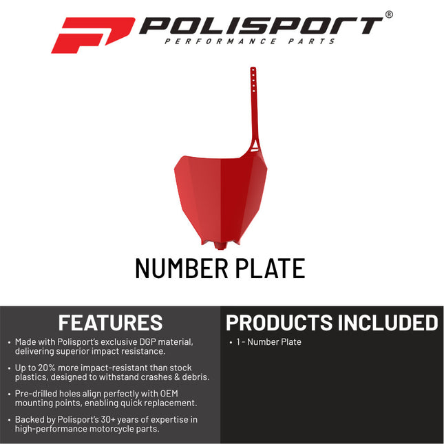 Polisport Motocross Motorcycles (MX) Number Plate for Honda CRF250R (2018-2021), CRF250RX (2019-2021), CRF450R & CRF450RX (2017-2020) Dirt Bikes -  High-Impact Resistance - Red