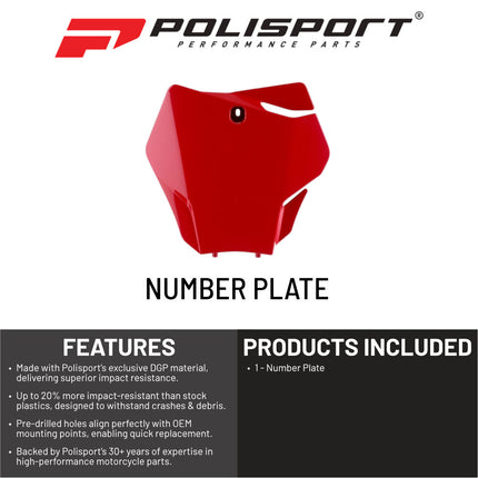 Polisport Motocross Motorcycles (MX) Number Plate for GasGas EX125/250/300 (2022-2023) , EX-F250/300/350/450, EC250/300/350F (2021-2023) , MC125/250F/450F (2021-2023) Dirt Bikes - Red