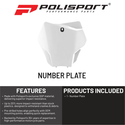 Polisport Motocross Motorcycles (MX) Number Plate for GasGas EX125/250/300 (2022-2023) , EX-F250/300/350/450, EC250/300/350F (2021-2023) , MC125/250F/450F (2021-2023) Dirt Bikes - White