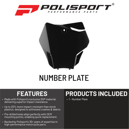 Polisport Motocross Motorcycles (MX) Number Plate for GasGas EX125/250/300 (2022-2023) , EX-F250/300/350/450, EC250/300/350F (2021-2023) , MC125/250F/450F (2021-2023) Dirt Bikes - Black