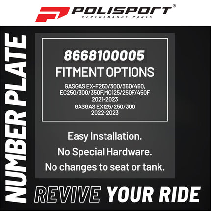 Polisport Motocross Motorcycles (MX) Number Plate for GasGas EX125/250/300 (2022-2023) , EX-F250/300/350/450, EC250/300/350F (2021-2023) , MC125/250F/450F (2021-2023) Dirt Bikes - Black