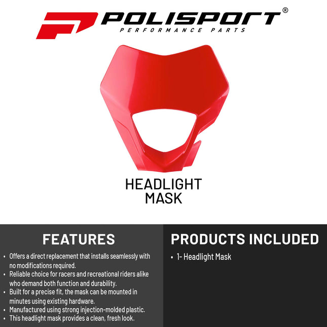 Polisport Headlight Mask for Motorbikes, Motocross, Motorcycles (MX, Enduro Racing & Riding) - Fits GasGas EC/EC-F (2021-23) - OEM?Fit Impact-Resistant Plastic, Durable and Flexible- Red