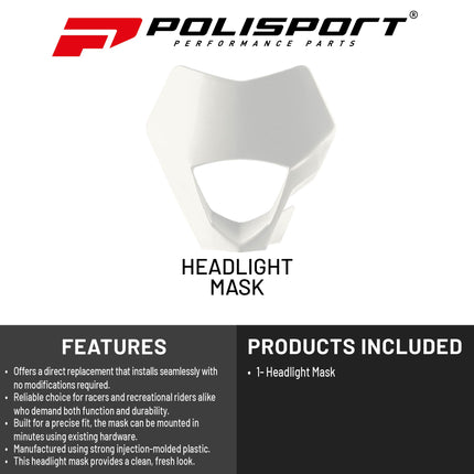 Polisport Headlight Mask for Motorbikes, Motocross, Motorcycles (MX, Enduro Racing & Riding) - Fits GasGas EC/EC-F (2021-23) - OEM?Fit Impact-Resistant Plastic, Durable and Flexible- White