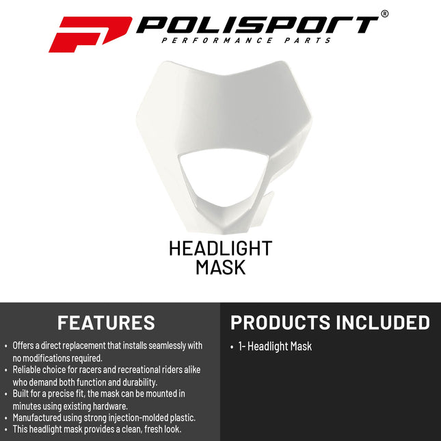 Polisport Headlight Mask for Motorbikes, Motocross, Motorcycles (MX, Enduro Racing & Riding) - Fits GasGas EC/EC-F (2021-23) - OEM?Fit Impact-Resistant Plastic, Durable and Flexible- White