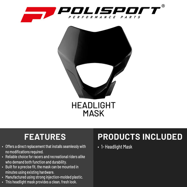 Polisport Headlight Mask for Motorbikes, Motocross, Motorcycles (MX, Enduro Racing & Riding) - Fits GasGas EC/EC-F (2021-23) - OEM?Fit Impact-Resistant Plastic, Durable and Flexible- Black