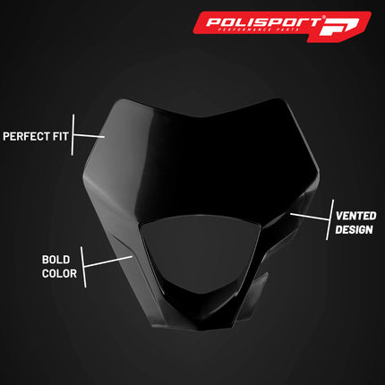 Polisport Headlight Mask for Motorbikes, Motocross, Motorcycles (MX, Enduro Racing & Riding) - Fits GasGas EC/EC-F (2021-23) - OEM?Fit Impact-Resistant Plastic, Durable and Flexible- Black