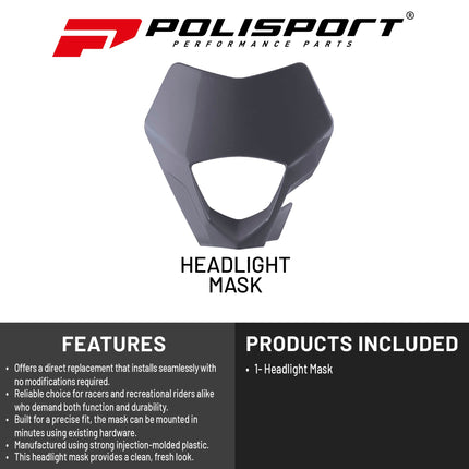 Polisport Headlight Mask for Motorbikes, Motocross, Motorcycles (MX, Enduro Racing & Riding) - Fits GasGas EC/EC-F (2021-23) - OEM?Fit Impact-Resistant Plastic, Durable and Flexible- Nardo Grey