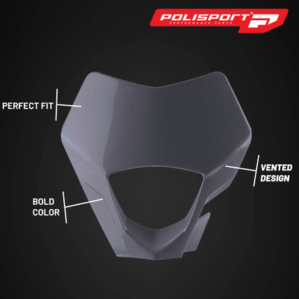 Polisport Headlight Mask for Motorbikes, Motocross, Motorcycles (MX, Enduro Racing & Riding) - Fits GasGas EC/EC-F (2021-23) - OEM?Fit Impact-Resistant Plastic, Durable and Flexible- Nardo Grey