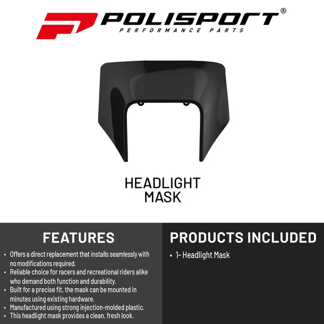 Polisport Headlight Mask for Motorbikes, Motocross, Motorcycles (MX, Enduro Racing & Riding) - Fits Husqvarna TE/FE (2020-23) - OEM?Fit Impact-Resistant Plastic, Durable and Flexible- Black