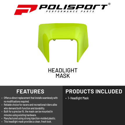 Polisport Headlight Mask for Motorbikes, Motocross, Motorcycles (MX, Enduro Racing & Riding) - Fits Husqvarna TE/FE (2020-22) - OEM?Fit Impact-Resistant Plastic, Durable and Flexible- Flo Yellow