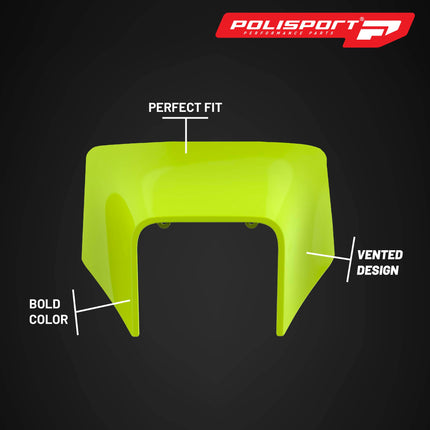 Polisport Headlight Mask for Motorbikes, Motocross, Motorcycles (MX, Enduro Racing & Riding) - Fits Husqvarna TE/FE (2020-22) - OEM?Fit Impact-Resistant Plastic, Durable and Flexible- Flo Yellow