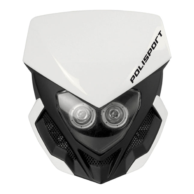 Polisport Lookos EVO Standard LED Headlight Kit  - Battery-Powered Front Light - Instant Enduro Conversion for Motocross & Cross-Country Bikes - White/Black