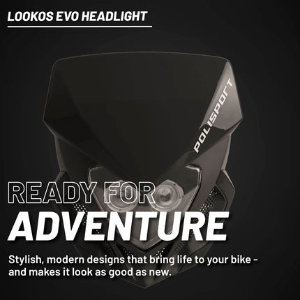 Polisport Lookos EVO Standard LED Headlight Kit  - Battery-Powered Front Light - Instant Enduro Conversion for Motocross & Cross-Country Bikes - Black