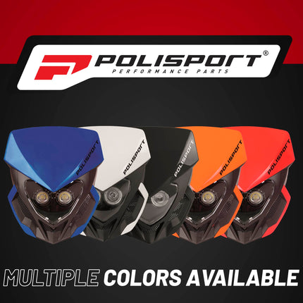 Polisport Lookos EVO Standard LED Headlight Kit  - Battery-Powered Front Light - Instant Enduro Conversion for Motocross & Cross-Country Bikes - Blue/Black