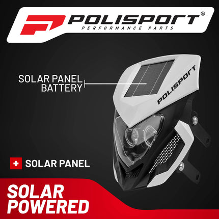 Polisport Lookos EVO Standard LED Headlight Kit  - Solar and Battery Powered Front Light - Instant Enduro Conversion for Motocross & Cross-Country Bikes - Black
