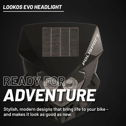 Polisport Lookos EVO Standard LED Headlight Kit  - Solar and Battery Powered Front Light - Instant Enduro Conversion for Motocross & Cross-Country Bikes - Black