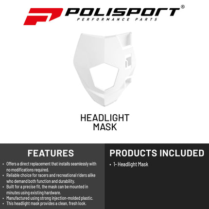 Polisport Headlight Mask for Motorbikes, Motocross, Motorcycles (MX, Enduro Racing & Riding) - Fits Rieju MR 200/250/300 (21-26) & Gasgas EC/EC-E 250/300 (18-20)- OEM?Fit Impact-Resistant Plastic- Wh