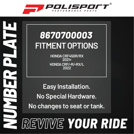 Polisport Motocross Motorcycles (MX) Number Plate for Honda CRF450R & CRF450RX (2021-2024), CRF250R, CRF250RX, CRF450R, CRF450RX, CRF450RL (2022-2024) Dirt Bikes - Black