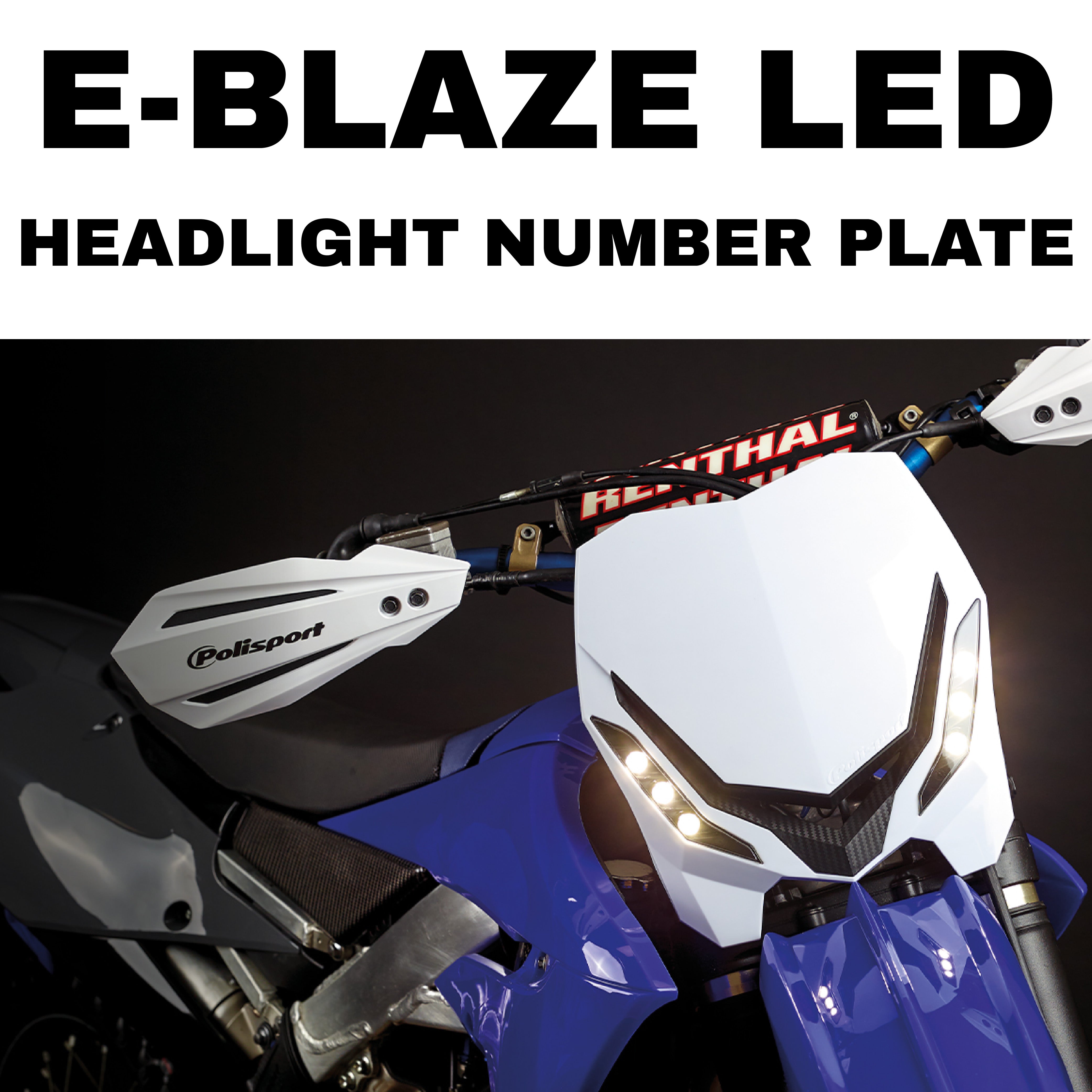 Polisport E-Blaze Motorcycle Headlight - Slim LED Design, Adjustable Lights, Customizable, Glossy & Carbon Fiber (Blue and White)