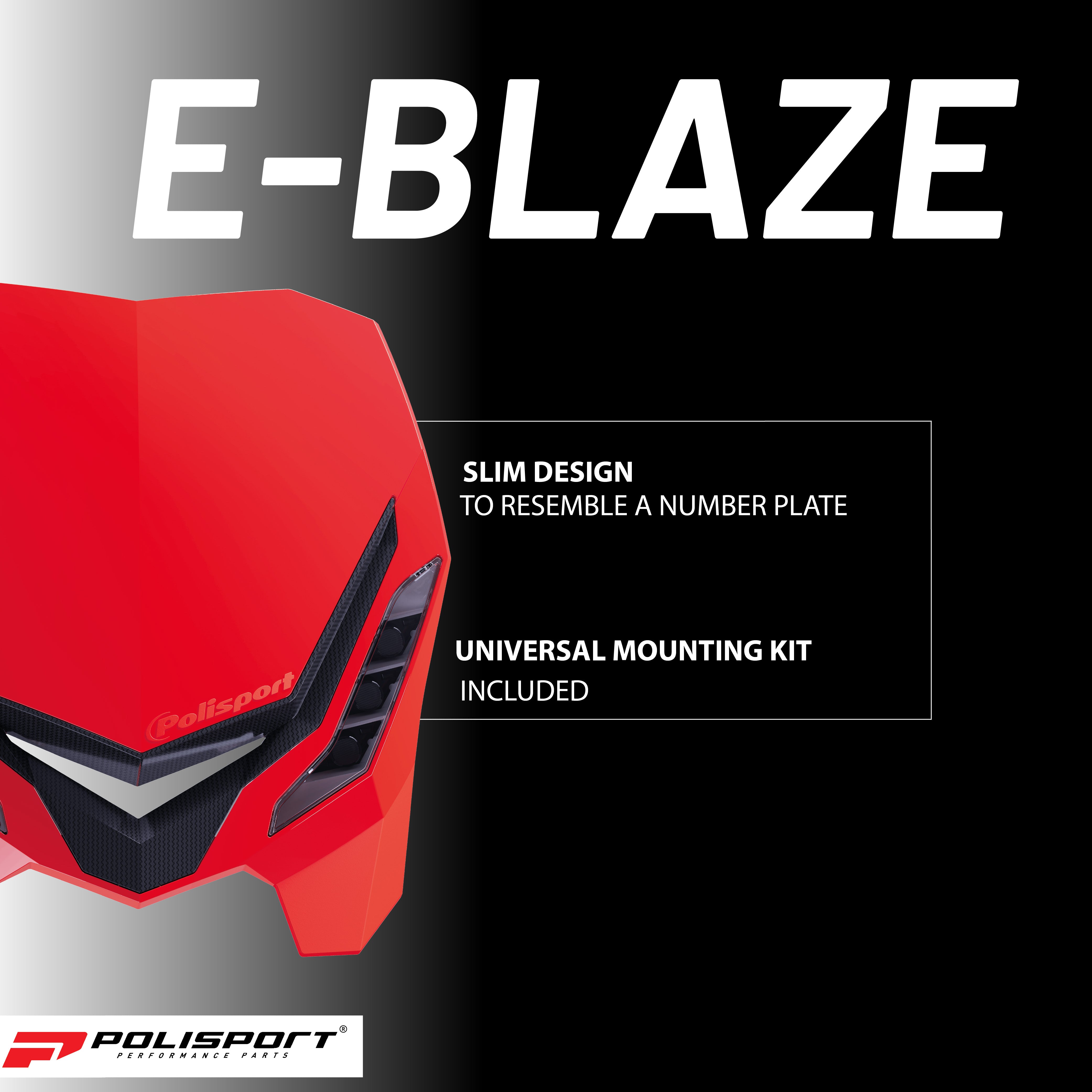 Polisport E-Blaze Motorcycle Headlight - Slim LED Design, Adjustable Lights, Customizable, Glossy & Carbon Fiber (Red and Black)