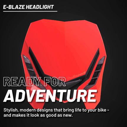 Polisport E-Blaze LED Motorcycle Headlight - Ultra-Slim, Customizable Design with Adjustable High/Low Beams - Lightweight, Durable Housing for Street, Dirt Bike, Enduro & Motocross - Red