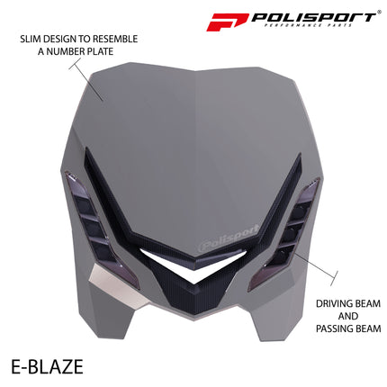 Polisport E-Blaze LED Motorcycle Headlight - Ultra-Slim, Customizable Design with Adjustable High/Low Beams - Lightweight, Durable Housing for Street, Dirt Bike, Enduro & Motocross - Nardo Grey