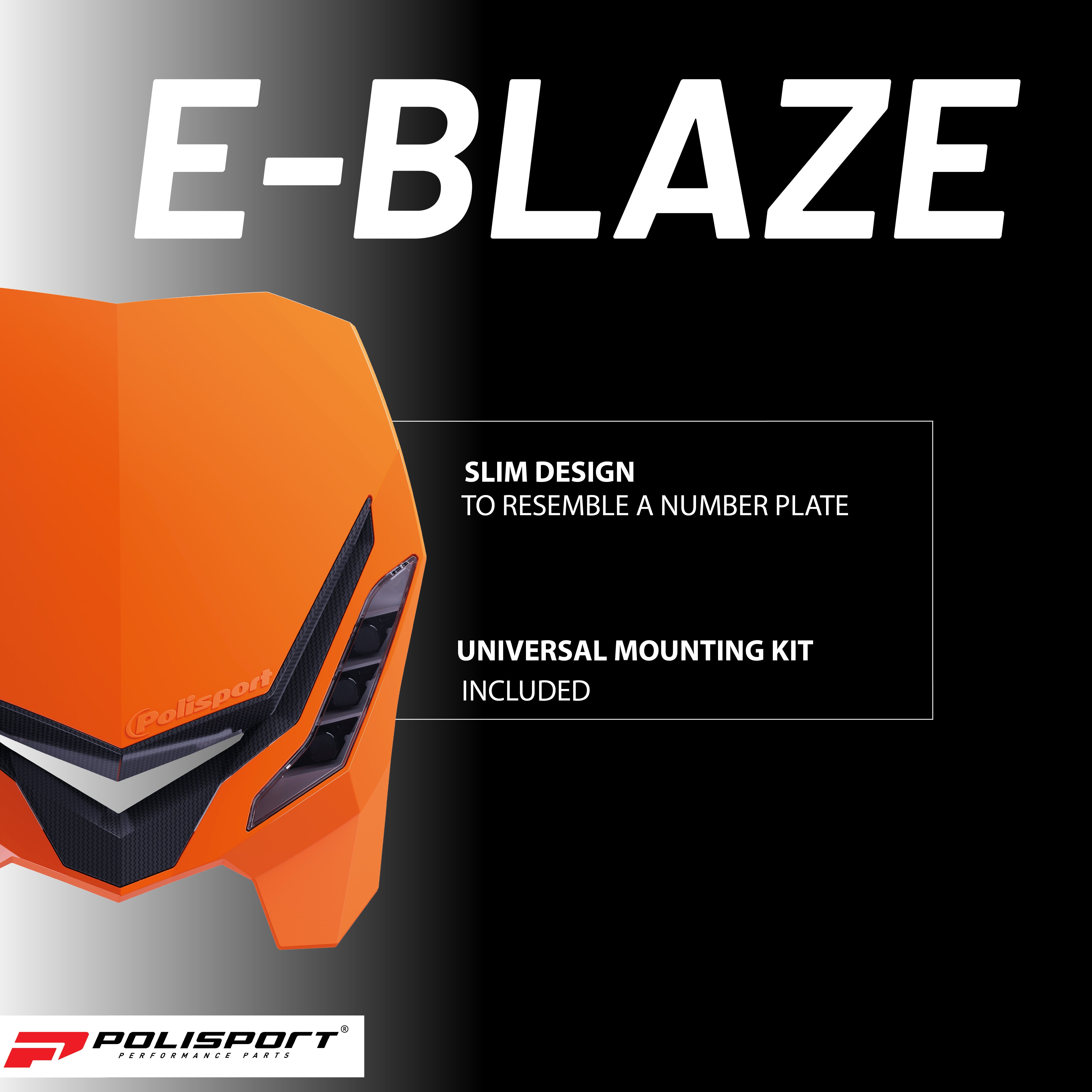 Polisport E-Blaze Motorcycle Headlight - Slim LED Design, Adjustable Lights, Customizable, Glossy & Carbon Fiber (Orange and Black)