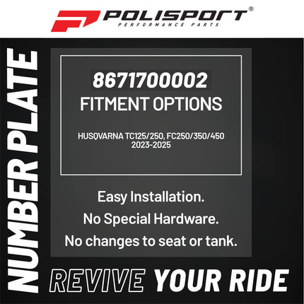 Polisport Motocross Motorcycles (MX) Number Plate for Husqvarna TC125/250, FC250/350/450 (2023-2025) Dirt Bikes-  High-Impact Resistance, Lightweight - Black