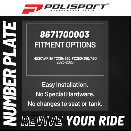 Polisport Motocross Motorcycles (MX) Number Plate for Husqvarna TC125/250, FC250/350/450 (2023-2025) Dirt Bikes-  High-Impact Resistance, Lightweight - Grey