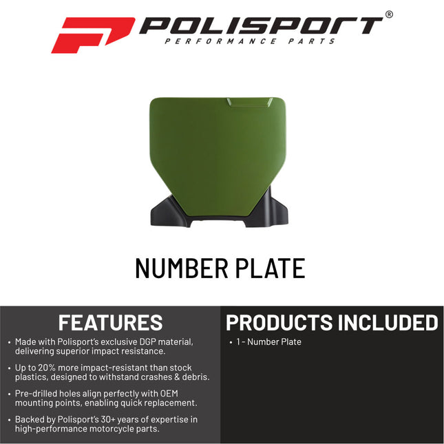 Polisport Motocross Motorcycles (MX) Number Plate for Husqvarna TC125/250, FC250/350/450 (2023-2025) Dirt Bikes-  High-Impact Resistance, Lightweight - Camo Green