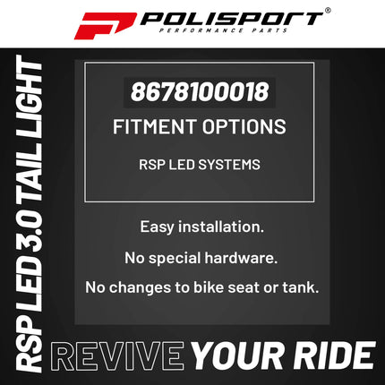 Polisport RSP LED 3.0 Replacement Tail/Brake/License Plate Light - Red - Bright 12?V LED Module with Universal Mount for Enduro, Motocross & Dual?Sport Motorcycles