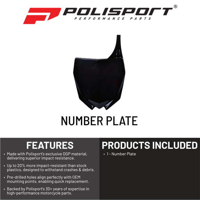 Polisport Motocross Motorcycles (MX) Number Plate for Yamaha YZ125 & YZ250 (2015-2021) , YZ450F (2010-2017) Dirt Bikes -High-Impact Resistance, Black