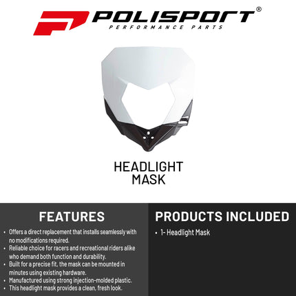 Polisport Headlight Mask for Motorbikes, Motocross, Motorcycles (MX, Enduro Racing & Riding) - Fits Sherco SE-R/SEF-R- (2017-23) - OEM?Fit Impact-Resistant Plastic, Durable and Flexible- White/Black