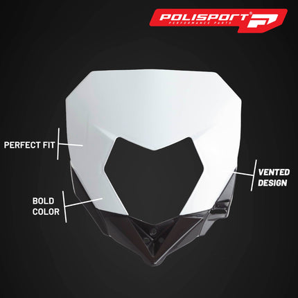 Polisport Headlight Mask for Motorbikes, Motocross, Motorcycles (MX, Enduro Racing & Riding) - Fits Sherco SE-R/SEF-R- (2017-23) - OEM?Fit Impact-Resistant Plastic, Durable and Flexible- White/Black