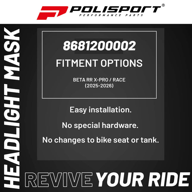 Polisport Headlight Mask for Motorbikes, Motocross, Motorcycles (MX, Enduro Racing & Riding) - Fits Beta RR X-Pro / Race (2025-26) - OEM?Fit Impact-Resistant Plastic, Durable and Flexible- Black