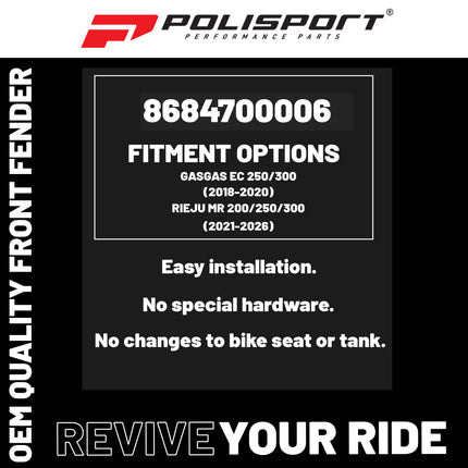 Polisport Motocross (MX) Front Fender for GasGas/Rieju EC 200/250/300 (2018-20) / MR 250/300 (2021-26) Dirt Bike
