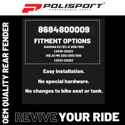 Polisport Motocross (MX) Front Fender for GasGas/Rieju EC 200/250/300 (2018-20) / MR 250/300 (2021-26) Dirt Bike