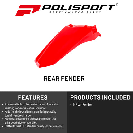 Polisport Motocross (MX) Rear Fender for Honda CRF 250/450 R/RX (2021-25) Dirt Bike - OEM Quality, Durable, Flexible & Perfect Fit - Red